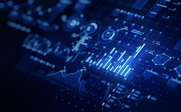 abstract data visualization with blue tones featuring graphs charts and indicators relevant for analytics 4 data insights