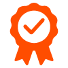 orange award badge with checkmark symbol representing quality and achievement in category nine